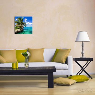 Wallario Glasbild, Karibisches Meer  Einsame Hütte unter Palmen, in verschiedenen Ausführungen
