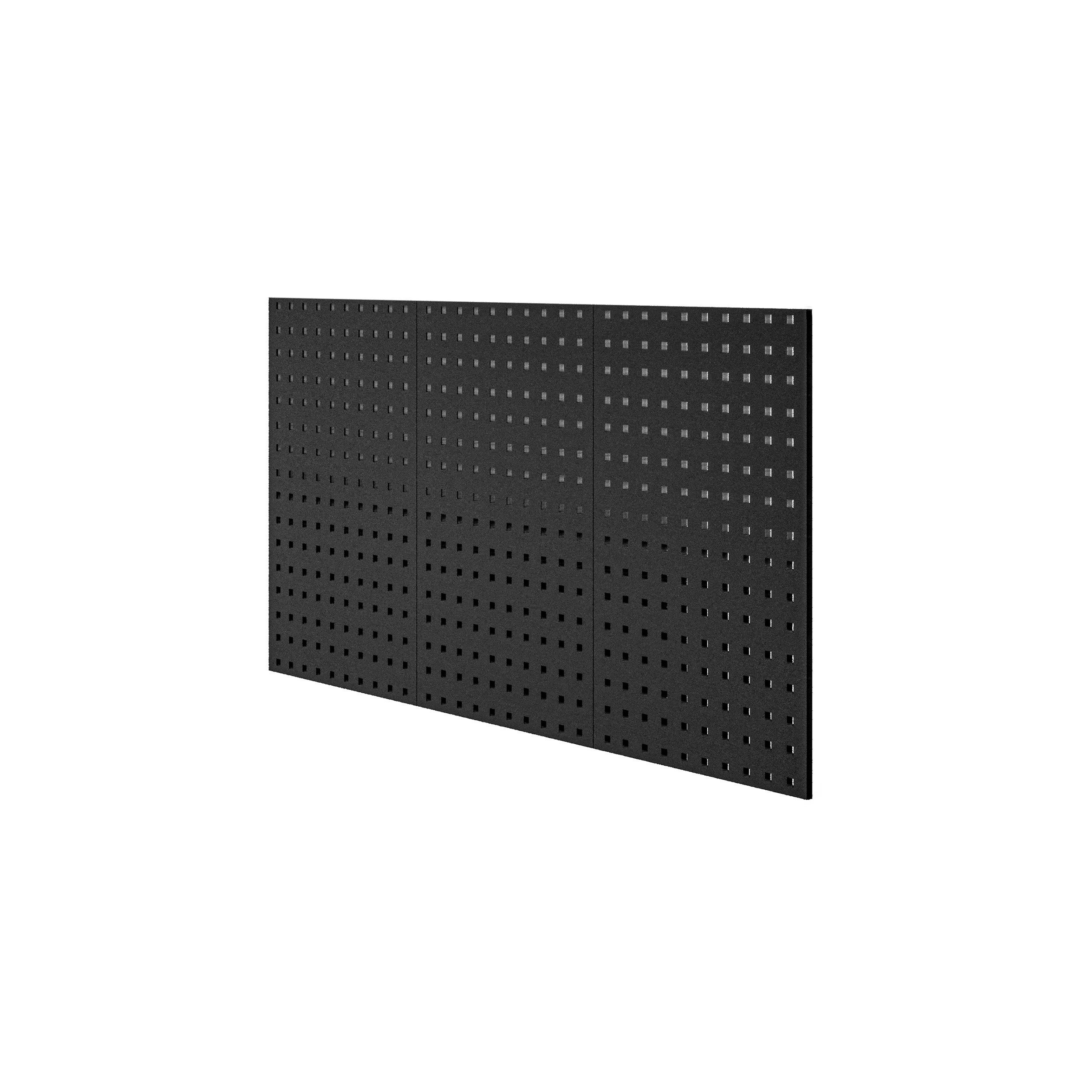 Jan Nowak Lochwand Werkzeugtafel PAULA 120 x 60 cm 3 Panele Stahl schwarz, 3 Stk., (0,8 mm Lochabstand 27 mm 10x10 mm 4,5 kg pulverbeschichtet), Werkzeugwand Lochplatte 12 Dübel Montage robust All Black