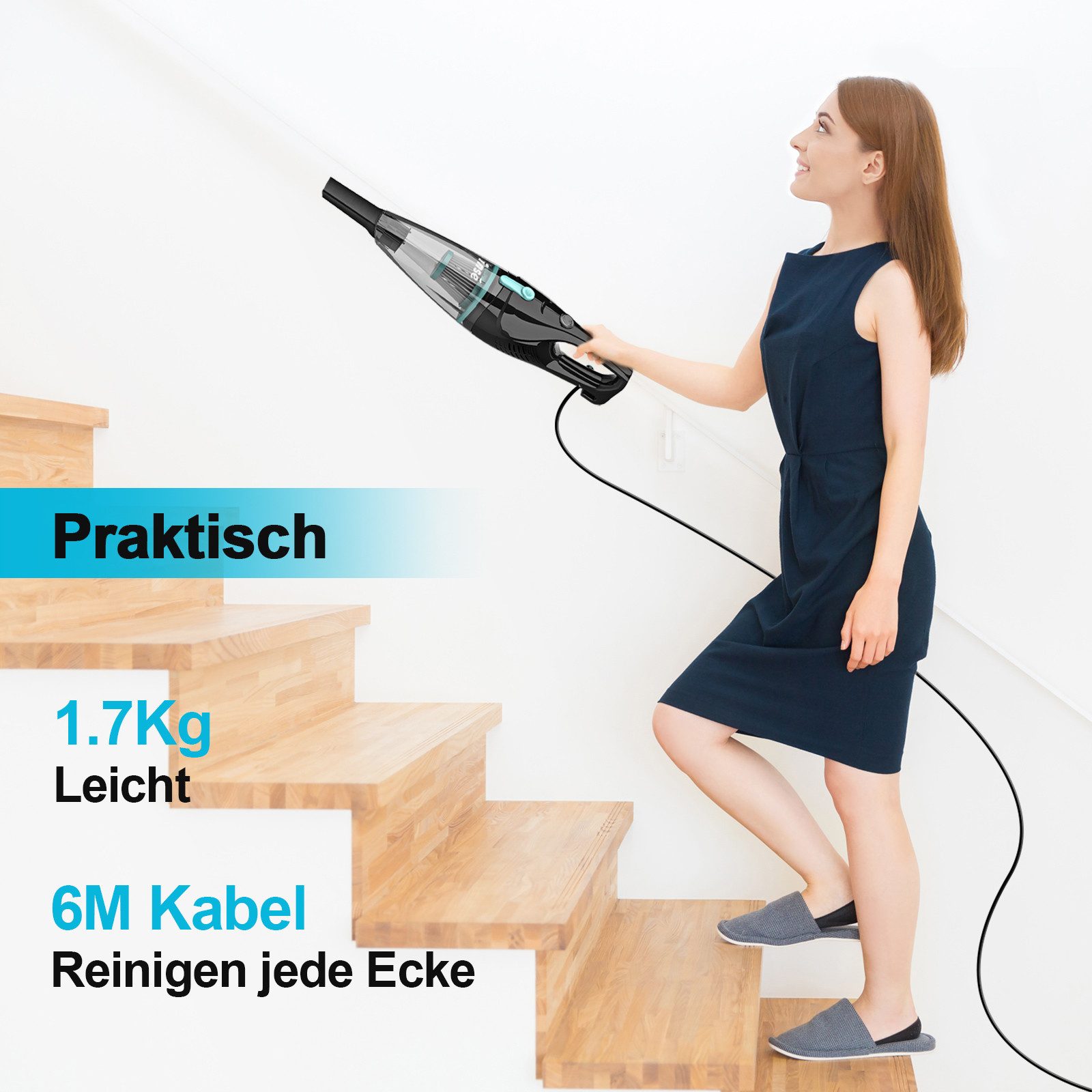 INSE Stielstaubsauger R3S-DE, 400 W, mit Beutel, 1.7kg, 16KPA, 6M Kabellänge, Freistehend, Praktisches Zubehör