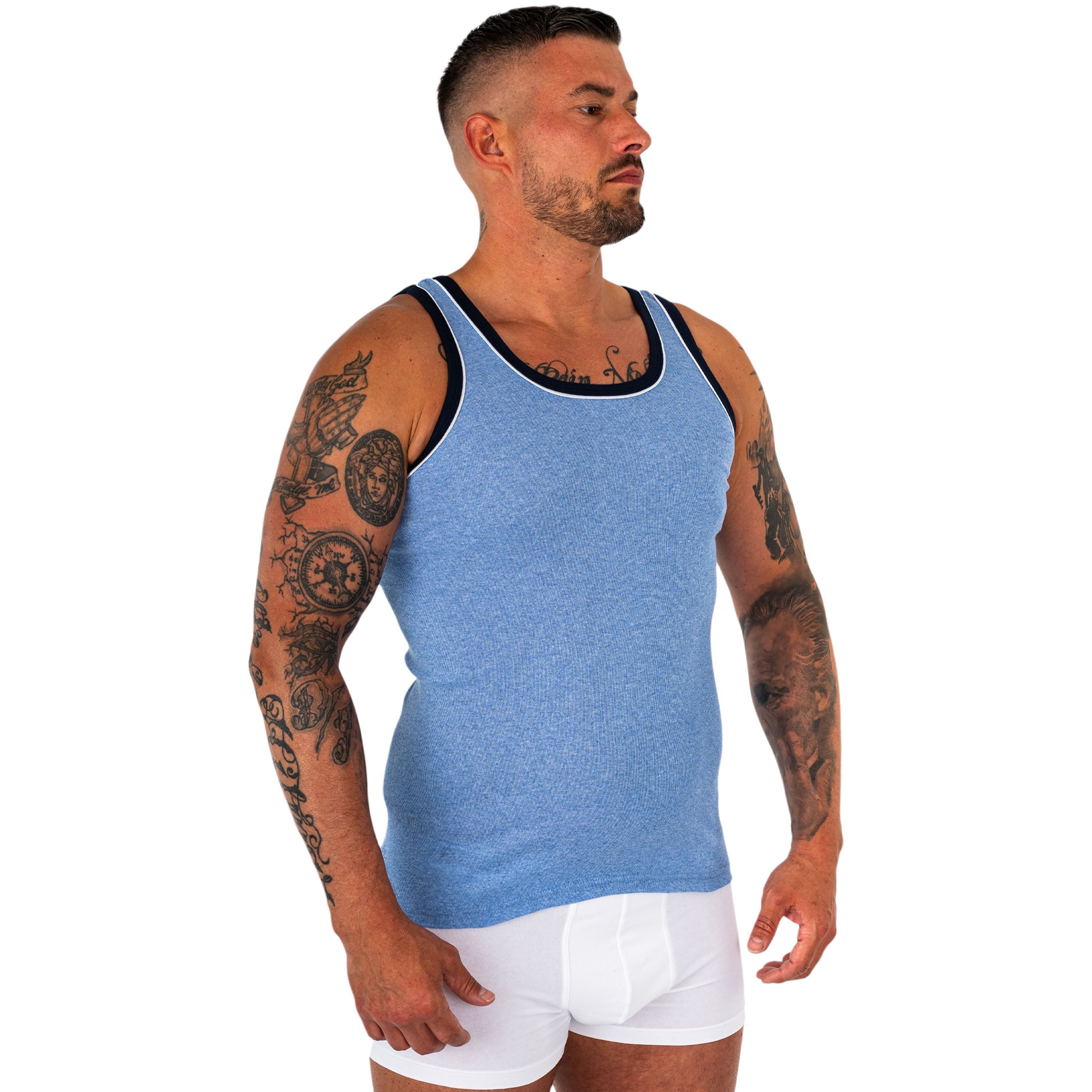 TEXEMP Unterhemd 4er Pack Herren Unterhemd Baumwolle Achselhemd Feinripp Shirt (4-St) Melange Tank-Top – Bild 5 von 5