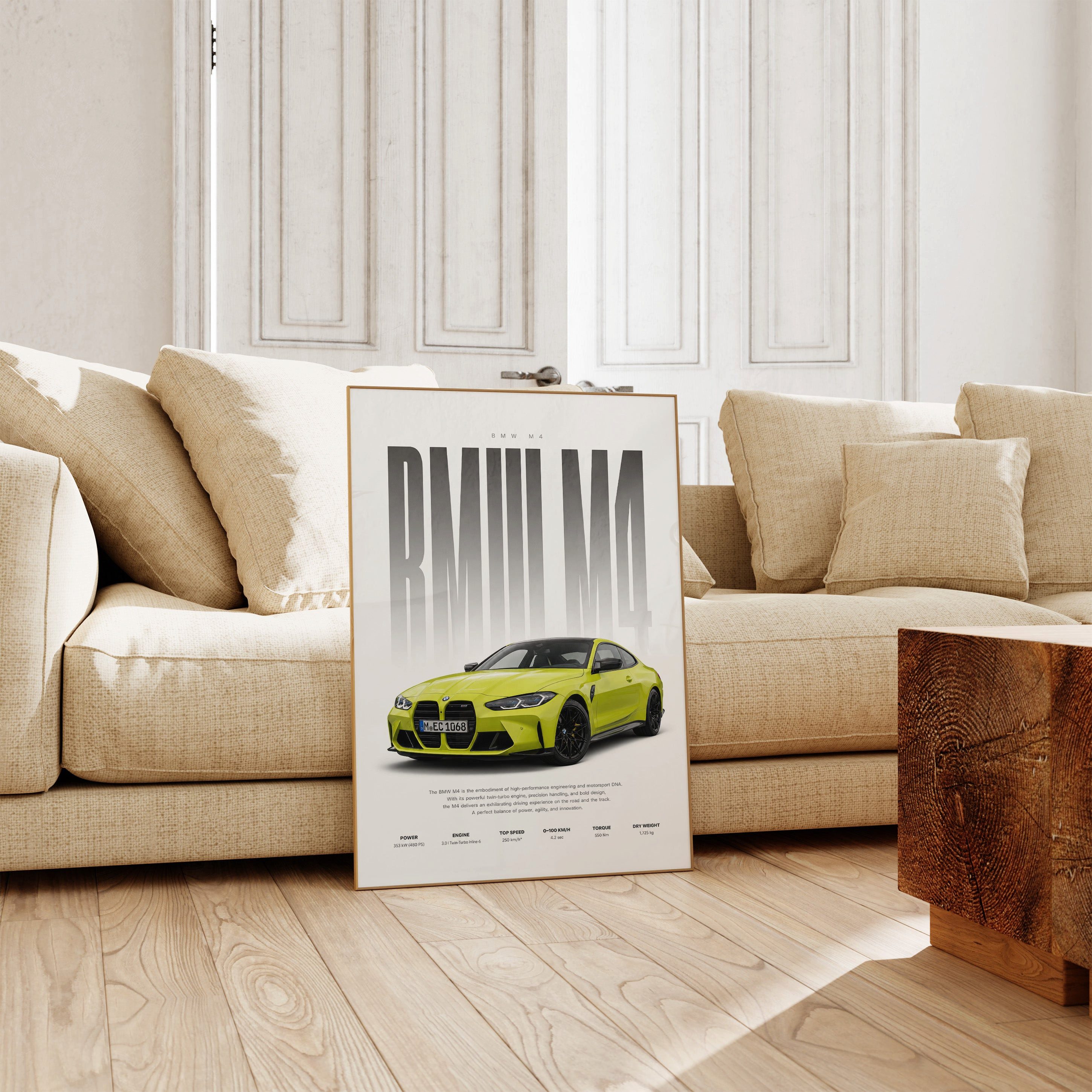 JUSTGOODMOOD Poster Sportwagen Gelb Geschenkidee Performance Coup Wandbild Deko Print ohne, (1 St) – Bild 5 von 5