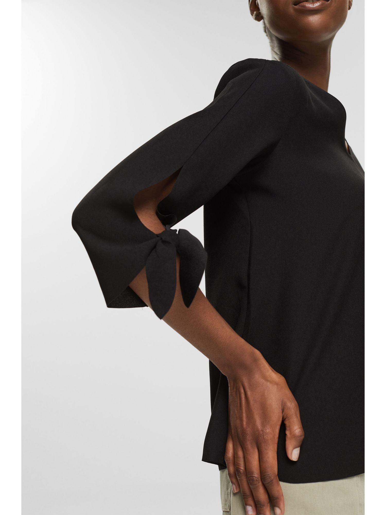 Esprit Collection Langarmbluse Stretch-Bluse offenen Kanten mit BLACK