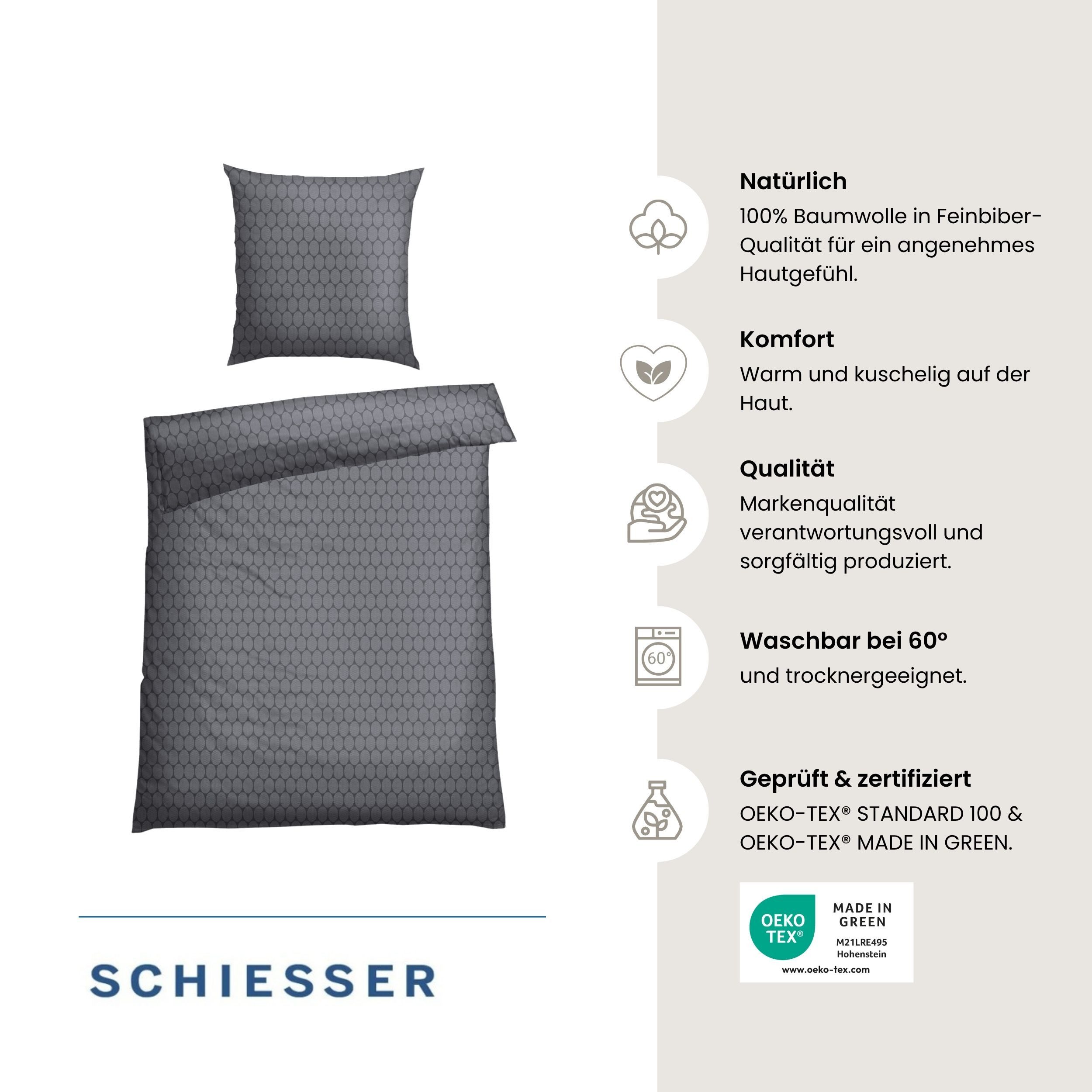 Schiesser Bettwäsche Drops aus wärmender Feinbiber-Qualität mit dezentem Grafikprint, Feinbiber, 2 teilig, OEKO-TEX® MADE IN GREEN – Bild 2 von 5