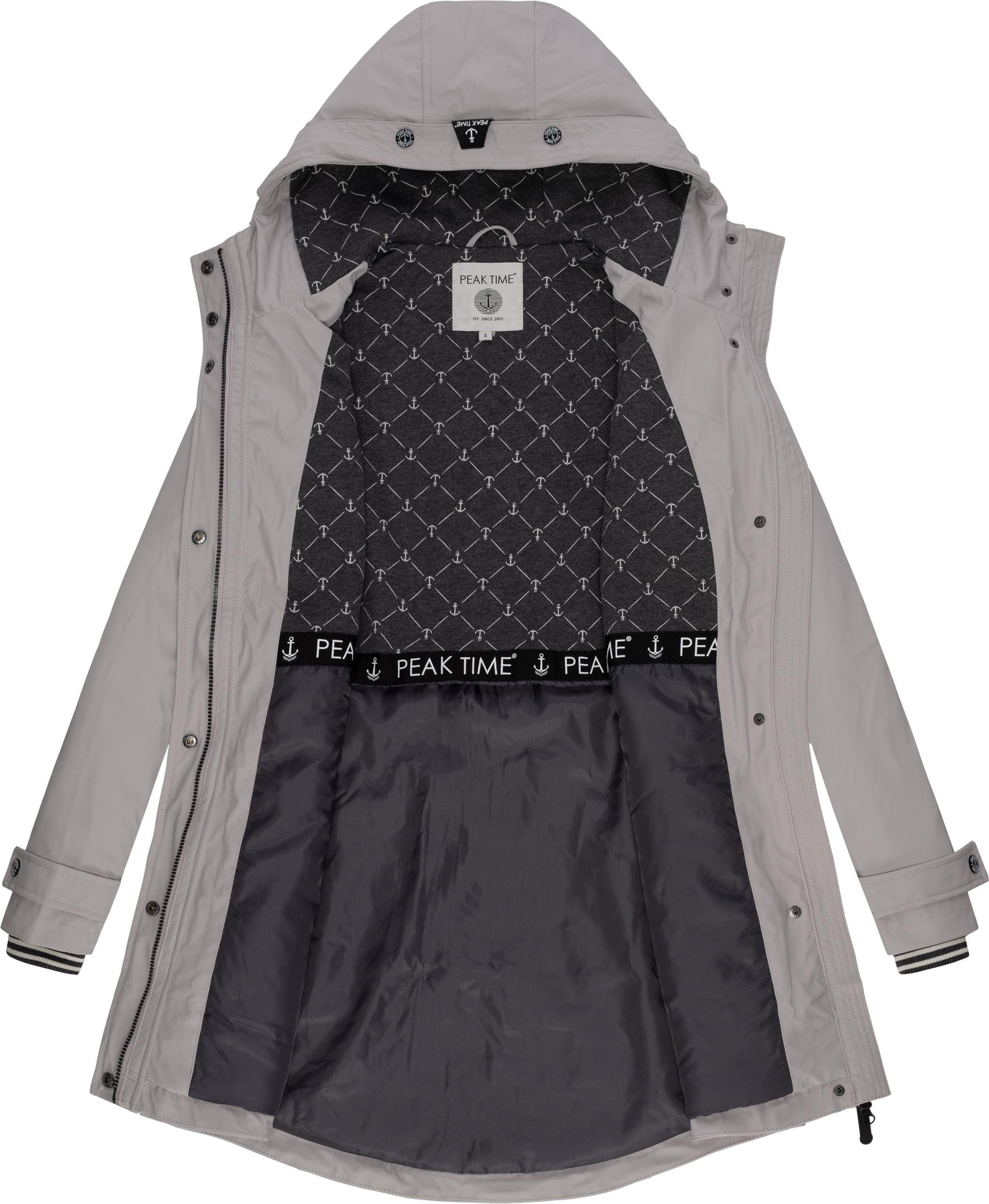 PEAK TIME Regenjacke L60042 stylisch taillierter für hellgrau Regenmantel Damen