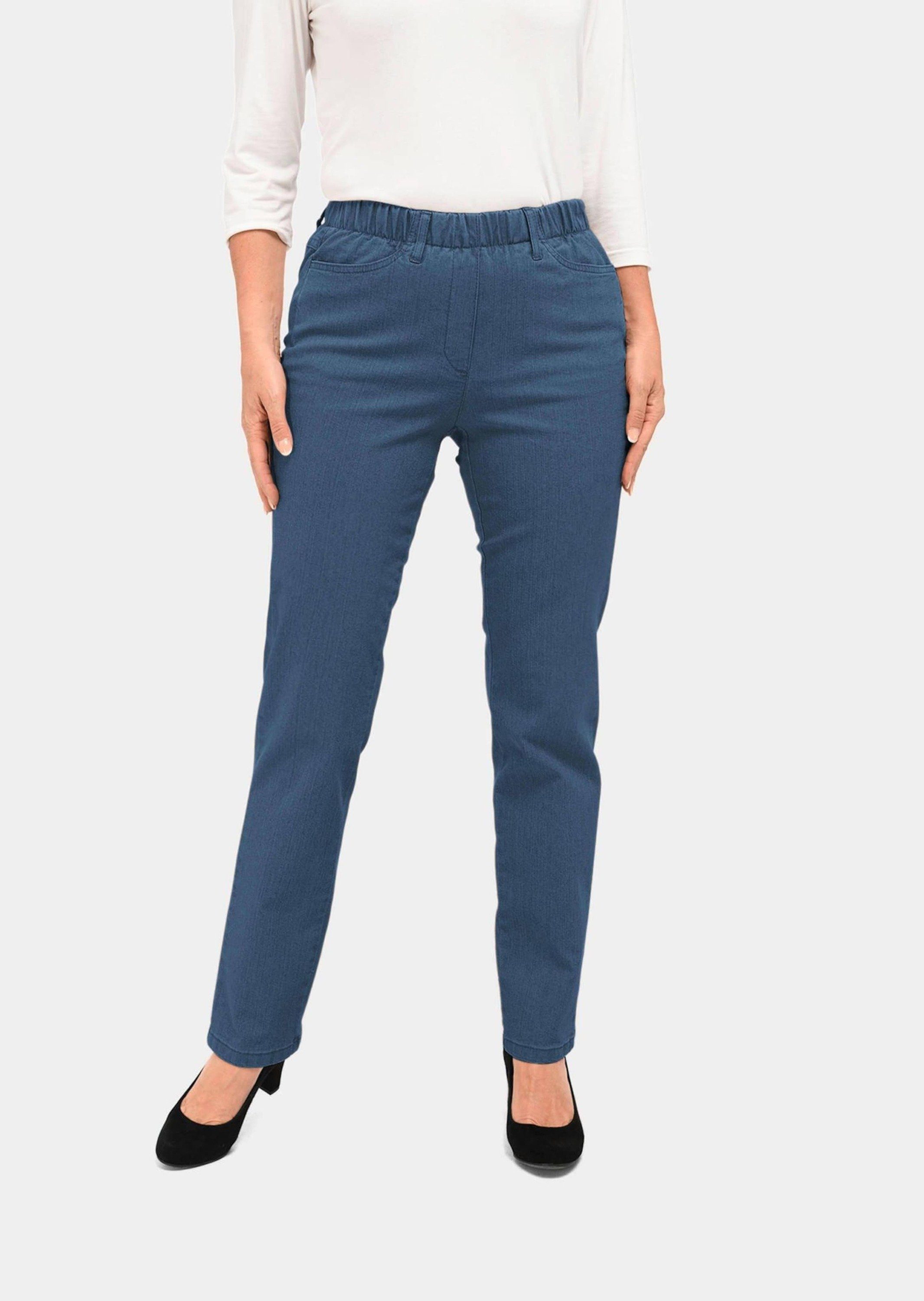 [Neueste Mode] GOLDNER Bequeme Jeans Kurzgröße: Klassische Jeansschlupfhose hellblau LOUISA