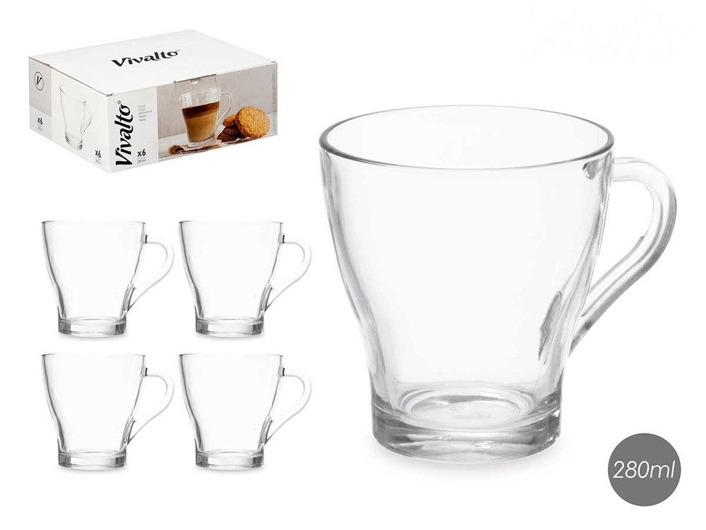Vivalto Latte-Macchiato-Tasse 6 Kaffeegläser 280ml mit Henkel Kaffeebecher Teegläser Latte Macchiato, Glas
