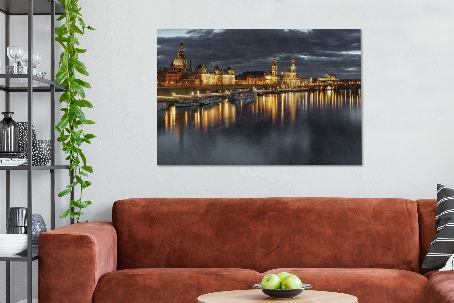 Wohnbereiche, des Stadtbilds alle OneMillionCanvasses® 120x80 Panorama Stadt Wandbild (1 cm Dresden, der Leinwandbild Gemälde, großes, deutschen für St), XXL,