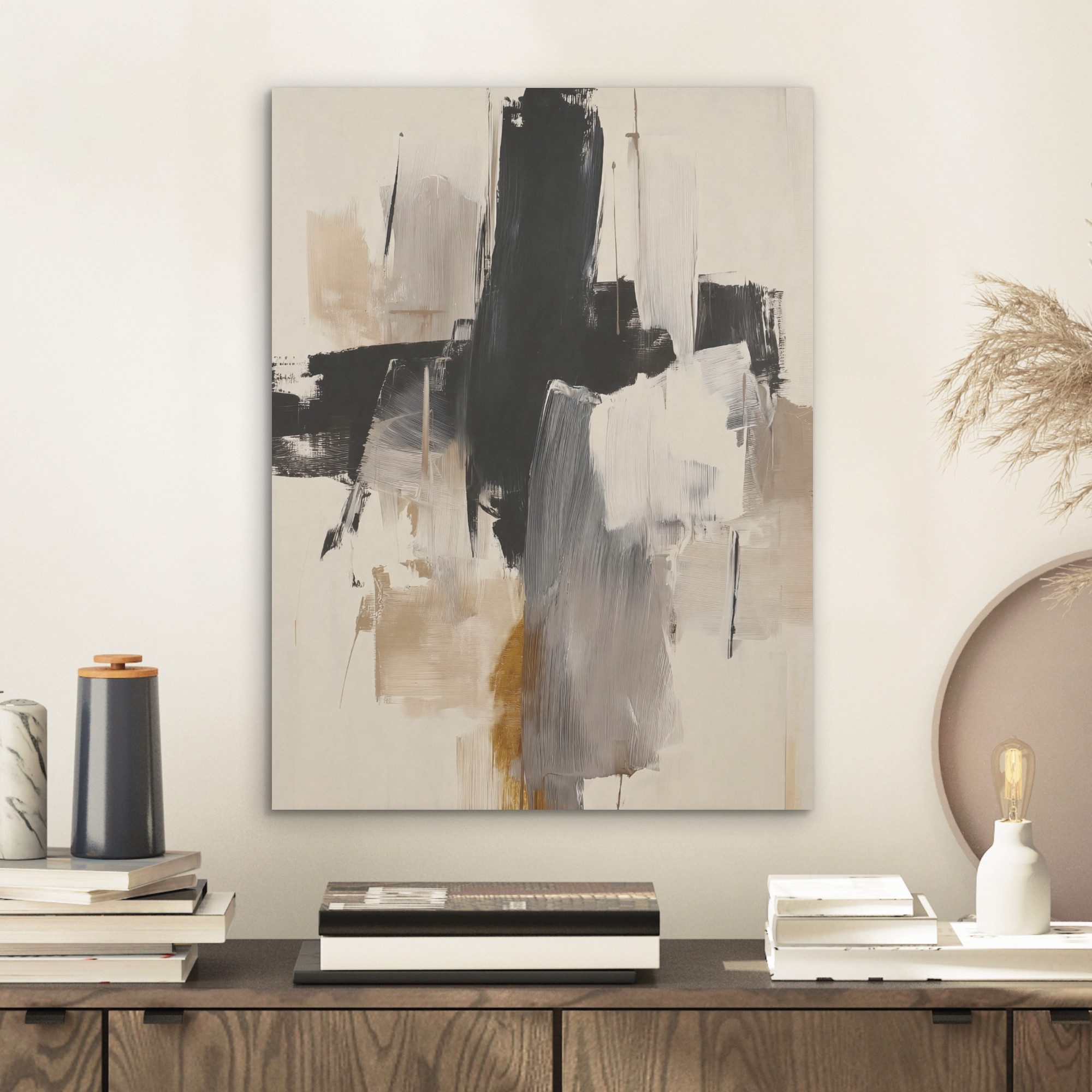 MuchoWow Gemälde Pinselstriche - Grob - Abstrakt - Beige, Fotodruck (1 St), Akustikpaneele PET-Filz, Akustikbild, Schalldämmung, Deko 40x30 cm – Bild 2 von 5