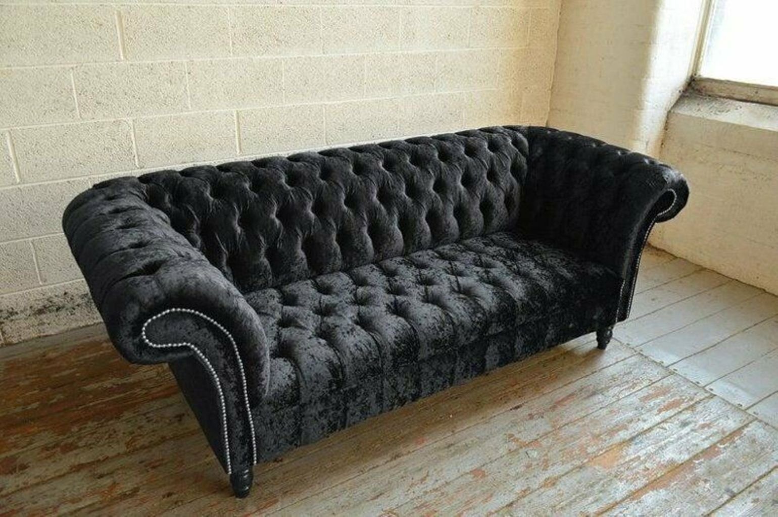 JVmoebel Chesterfield-Sofa, Chesterfield 3 Sitzer Couch Polster Sitz Textil Stoff Leder