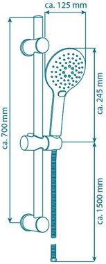 Schütte Duschsystem BLACK, Höhe 70 cm, 3 Strahlart(en), Überkopfbrauseset mit Thermostat, höhenverstellbar