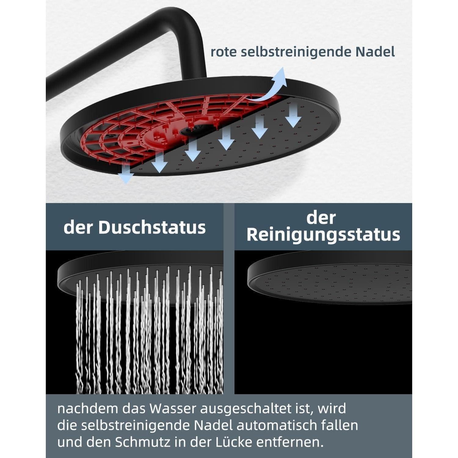 LuxusKollektion Regenduschkopf Duschkopf Regendusche Selbstreinigende Fester Schwarz - 10 Zoll Rund