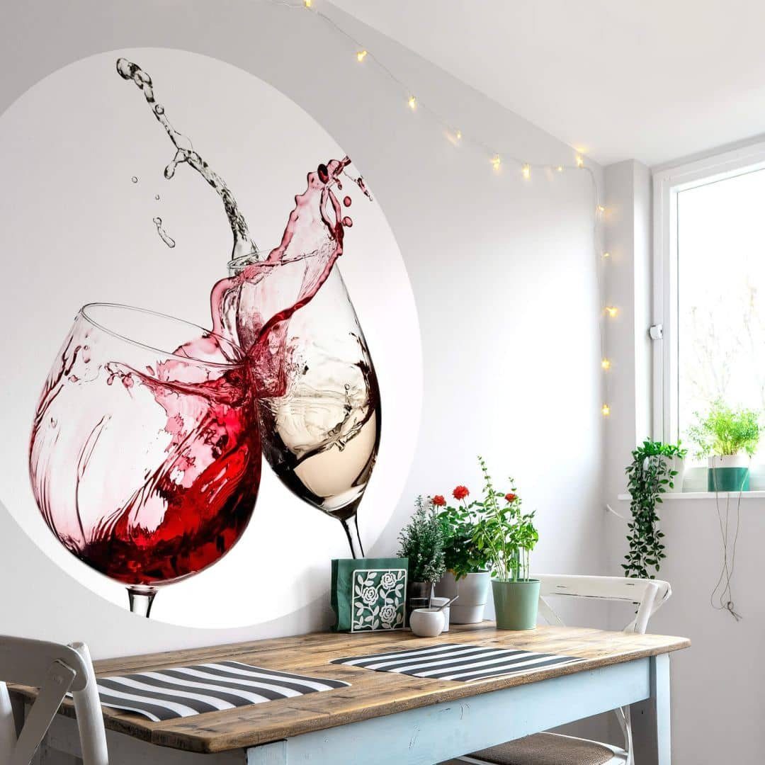 Fototapete Fototapete Küche Weingläser Weiß Rotwein Vliestapete Rund Tapete