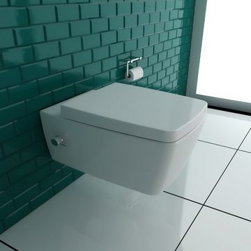 Vitra Tiefspül-WC Dusch WC SET mit WC-Sitz und Geberit UP 320 Spülkasten, WC Wandhängend, Abgang Waagerecht, Taharet WC mit Bidet Funktion mit Armatur