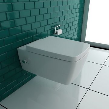 Vitra Wand-WC-Befestigung - Toilette mit Bidet Funktion und WC-Sitz mit Absenkautomatik, (Komplett-Set, 2-St., WC mit Bidet Funktion und WC Sitz mit Absenkautomatik), Kloschüssel mit Armatur integriert