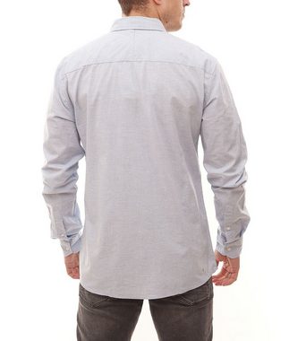 Blend Rundhalsshirt BLEND Herren Langarm-Hemd zeitloses Button-Down-Shirt mit gesticktem Patch 20708485 Shirt Blau