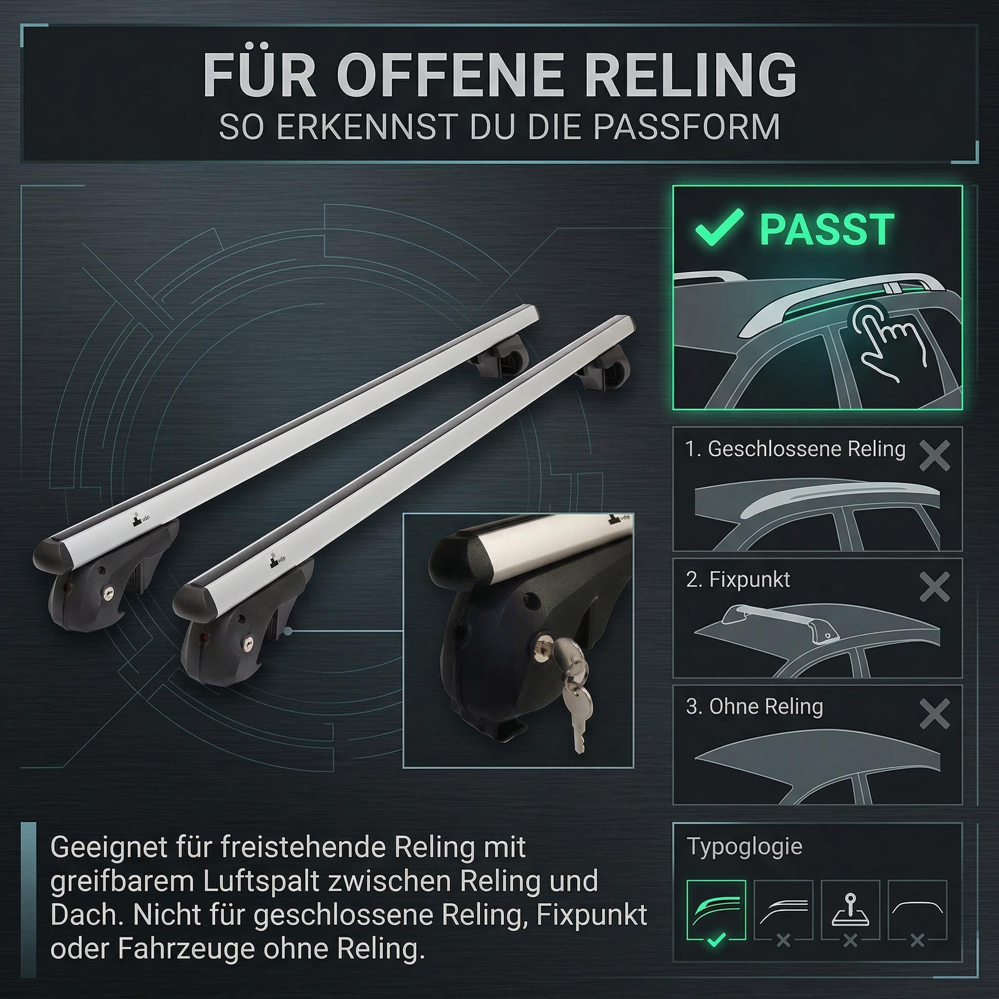VDP Dachträger (einfache Montage, Grundträger für Fahrzeuge mit Dachreling)