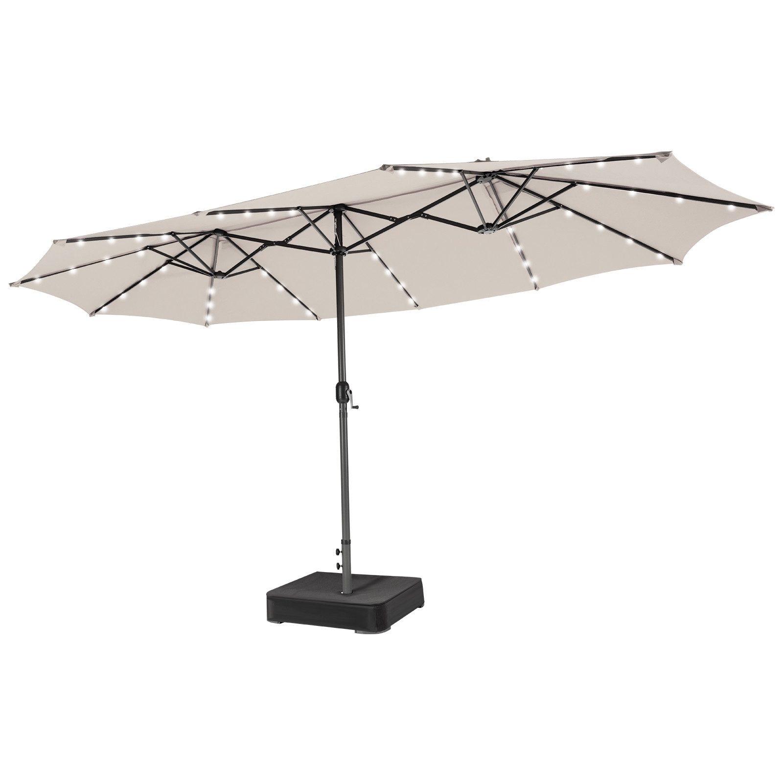 COSTWAY Sonnenschirm, 450 x 260 cm, LED-Solar-Beleuchtung, UPF 50+, mit Ständer