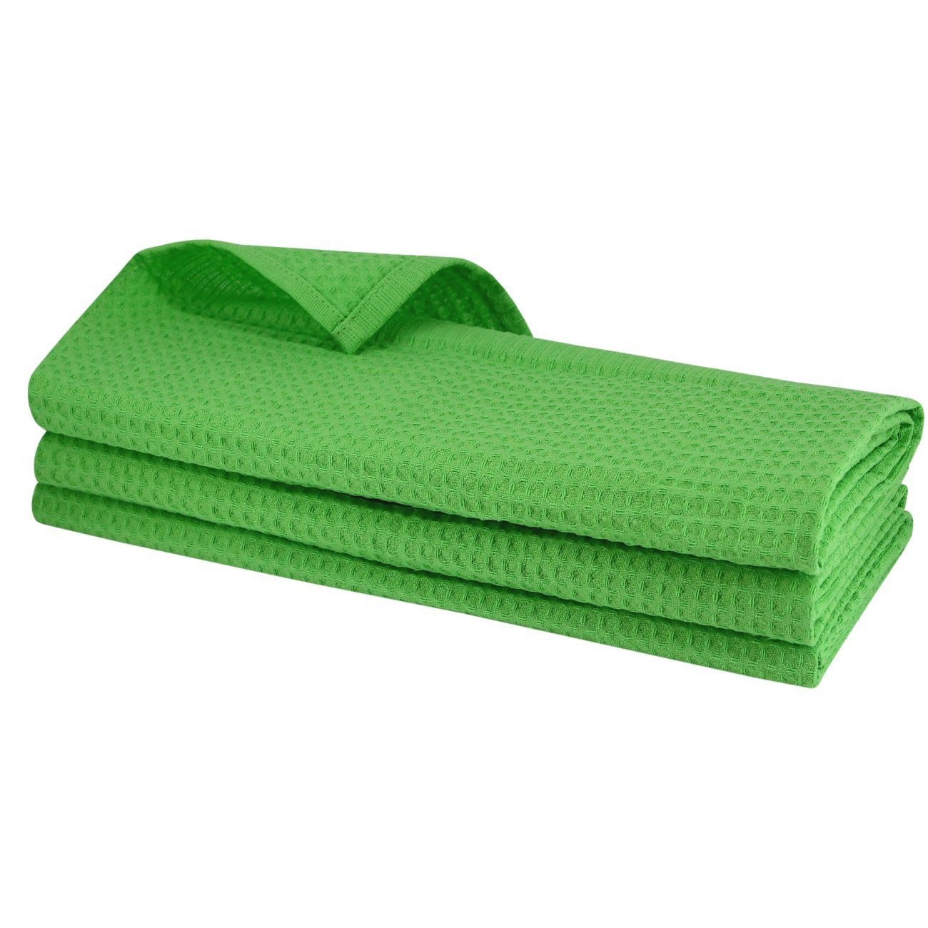 Engelland Geschirrtuch Poliertuch, (Vorteils-Set, 3-tlg., Waffel-Pique), 100 % Baumwolle, integrierte Aufhängeschlaufe, 70 x 50 cm Hellgrün