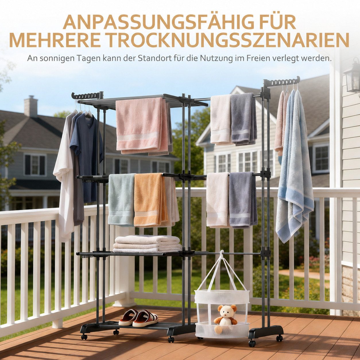 Huracan Wäscheständer Turm 2in1 Klappbar, Wäscheturm, Turmwäscheständer Hoch, Flügelwäscheständer Clothes, 3 Etagen – Bild 5 von 5