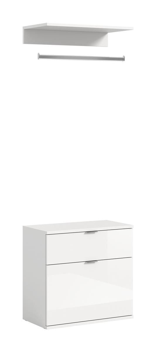 möbelvita Garderobenschrank Vision X Kommode + Garderobenstange B/H/T 61x62+3+14x34 in weiß