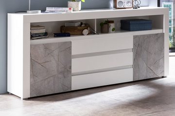 Furn.Design Sideboard Airen (Kommode in weiß oder Anthrazit, 200 x 85 cm), mit Marmor-Optik