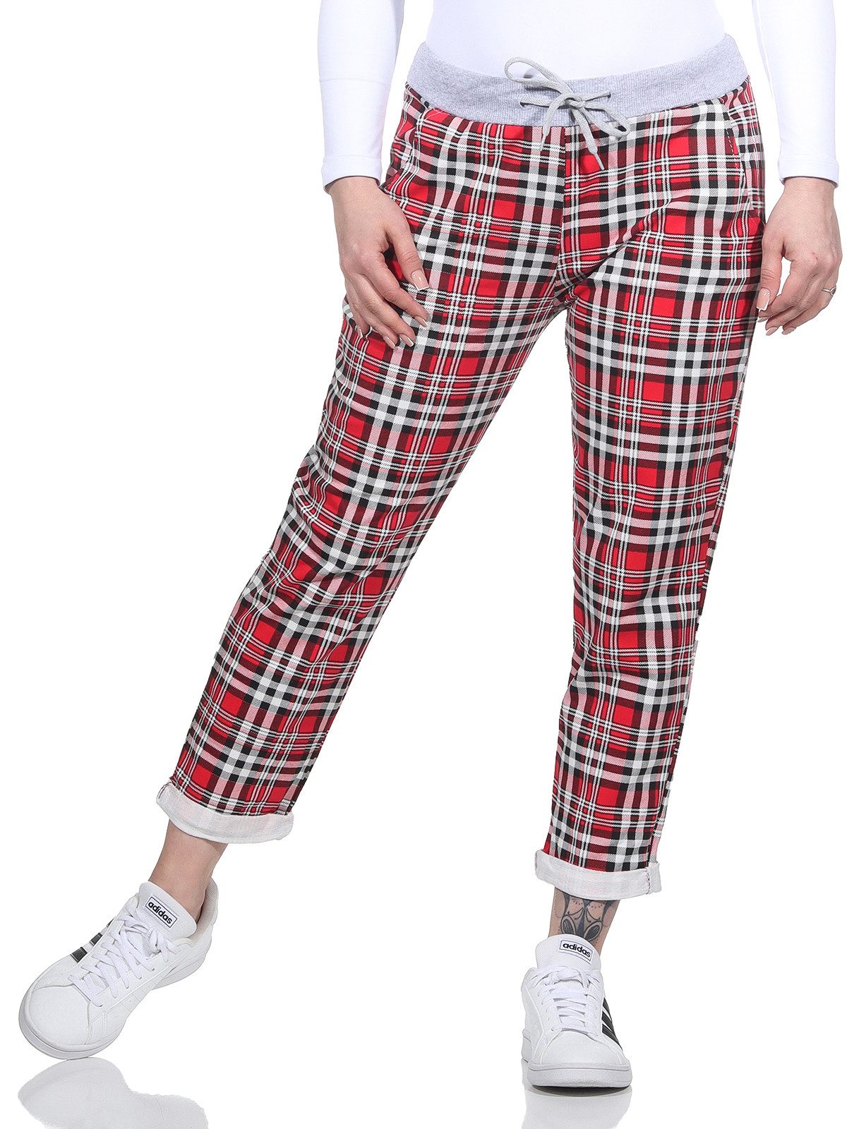 CLEO STYLE Jogginghose Damen Jogginghose 2581 36-40 Rot Weiß Karo