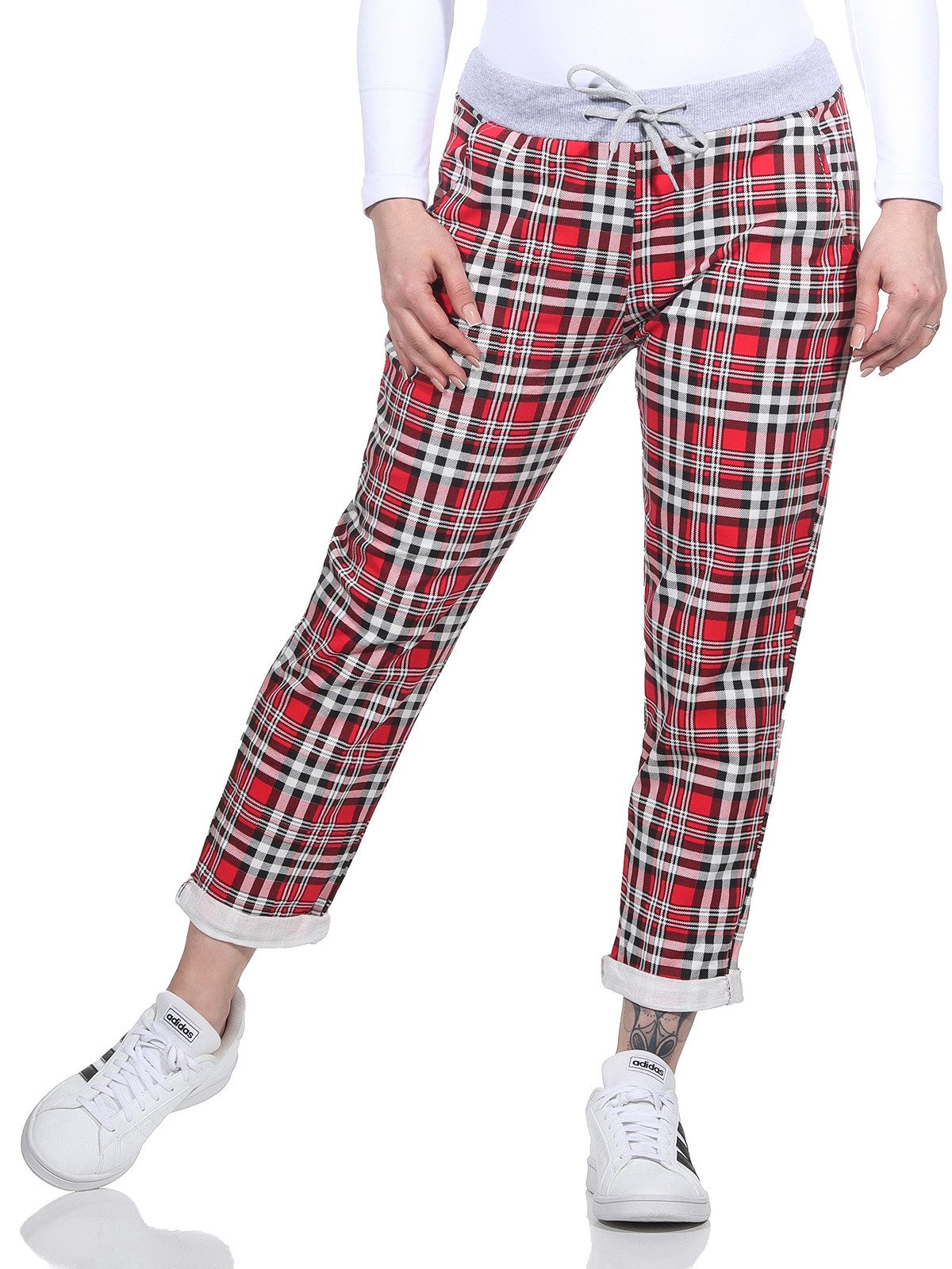 CLEO STYLE Jogginghose Damen Jogginghose 2581 36-40 Rot Weiß Karo günstig online kaufen