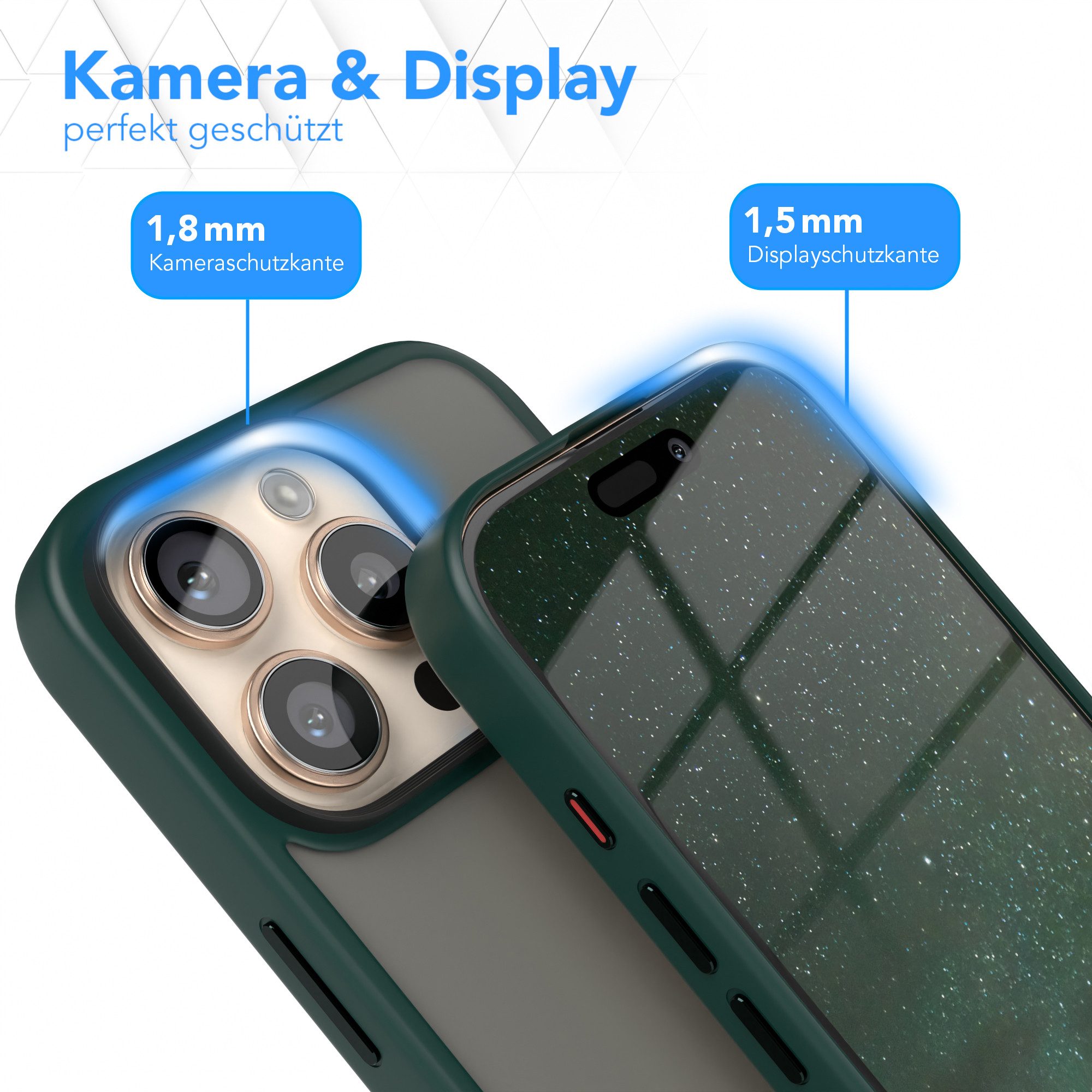 EAZY CASE Handyhülle Outdoor Case für Apple iPhone 16 Pro 6,3 Zoll, Slim Cover Durchsichtig Robust Back Cover stoßfest Grün / Nachtgrün