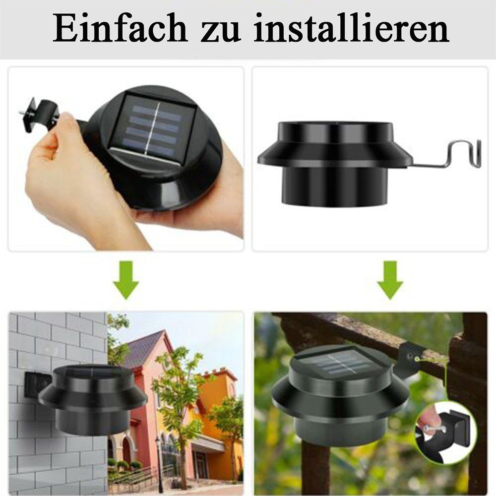 LETGOSPT Dachrinnenleuchten 3er Solarleuchten Kaltweiß, Aussen Terrasse Wegeleuchten, fest Dachrinnen Zaun LED Straße Garten LED Für Dekor Zaunlicht, integriert, Garten