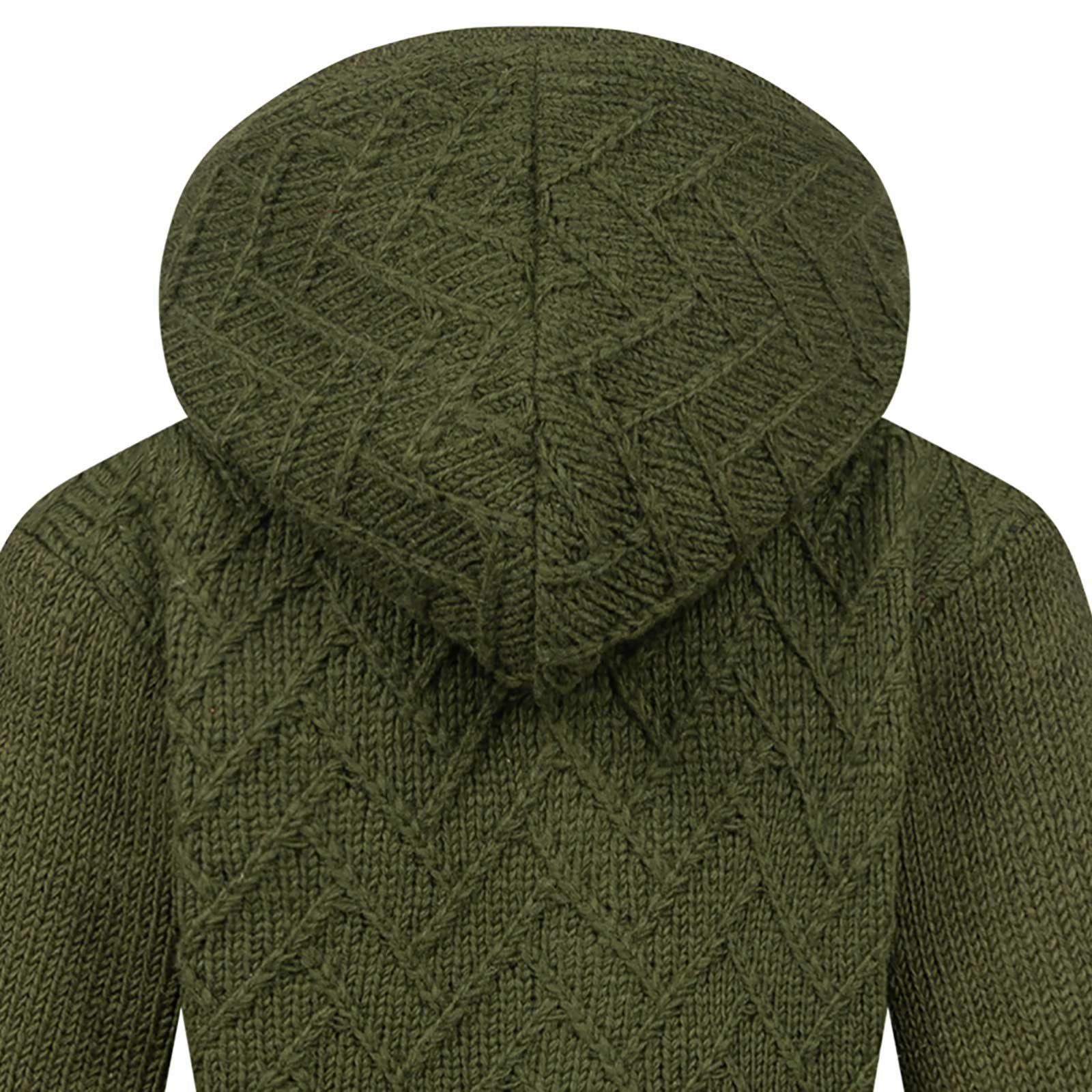 KUNST UND MAGIE Longstrickjacke Klassische Strickjacke Kurzmantel Wolle + Fleecefutter Kapuze Boho