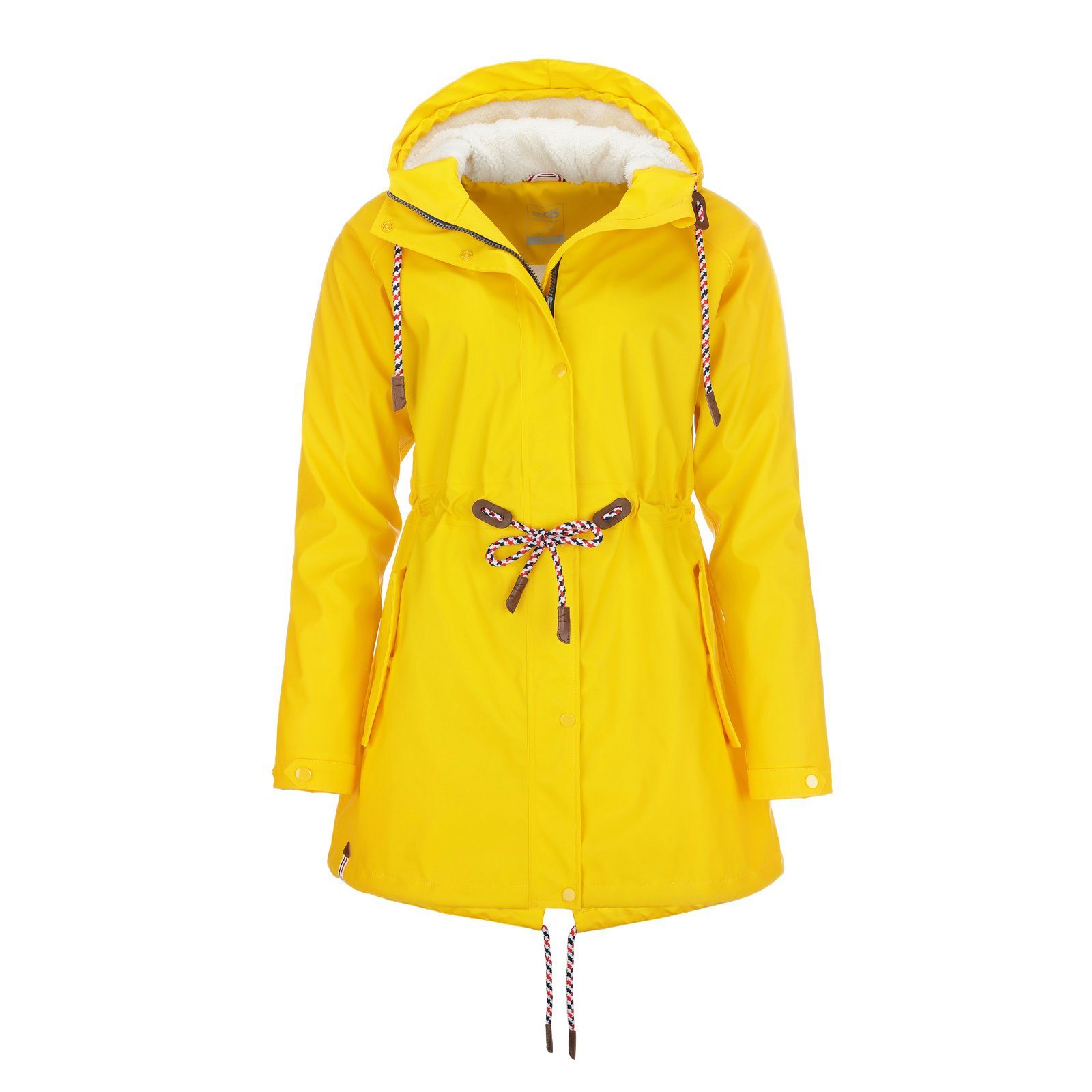 modAS Regenjacke Damen Regenmantel aus PU - Wasserdichte Jacke mit Teddy-Fleece-Futter gelb
