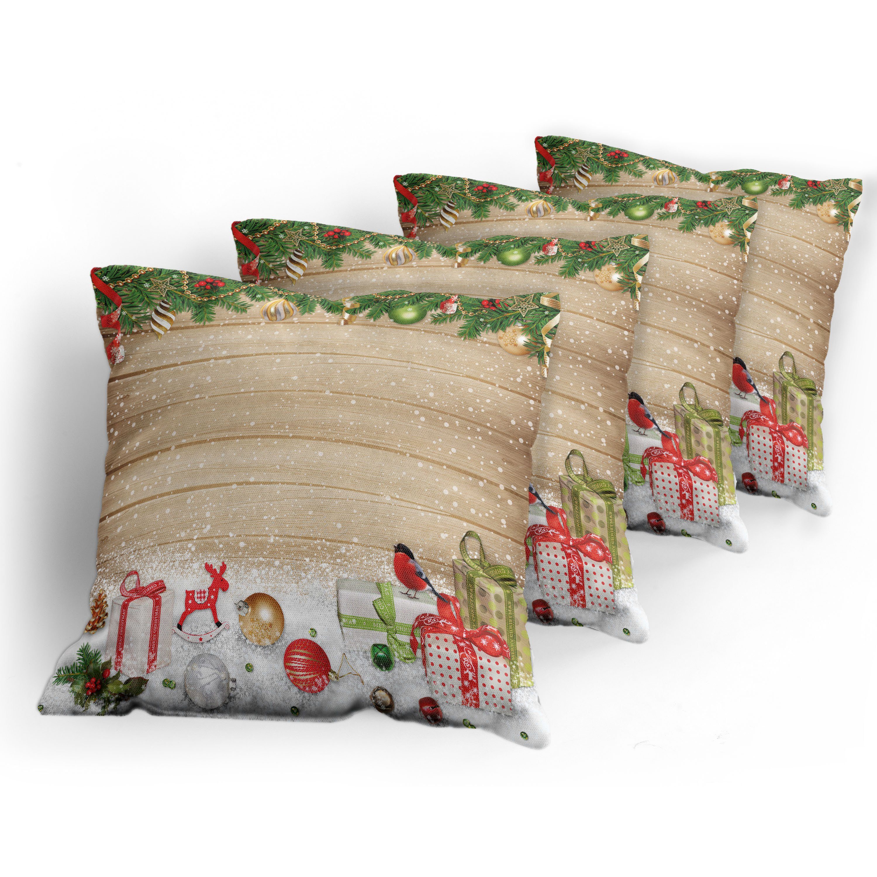 Stück), Kissenbezüge (4 Kiefernholzbohlen Accent Schnee Modern Doppelseitiger Abakuhaus Digitaldruck, Weihnachten