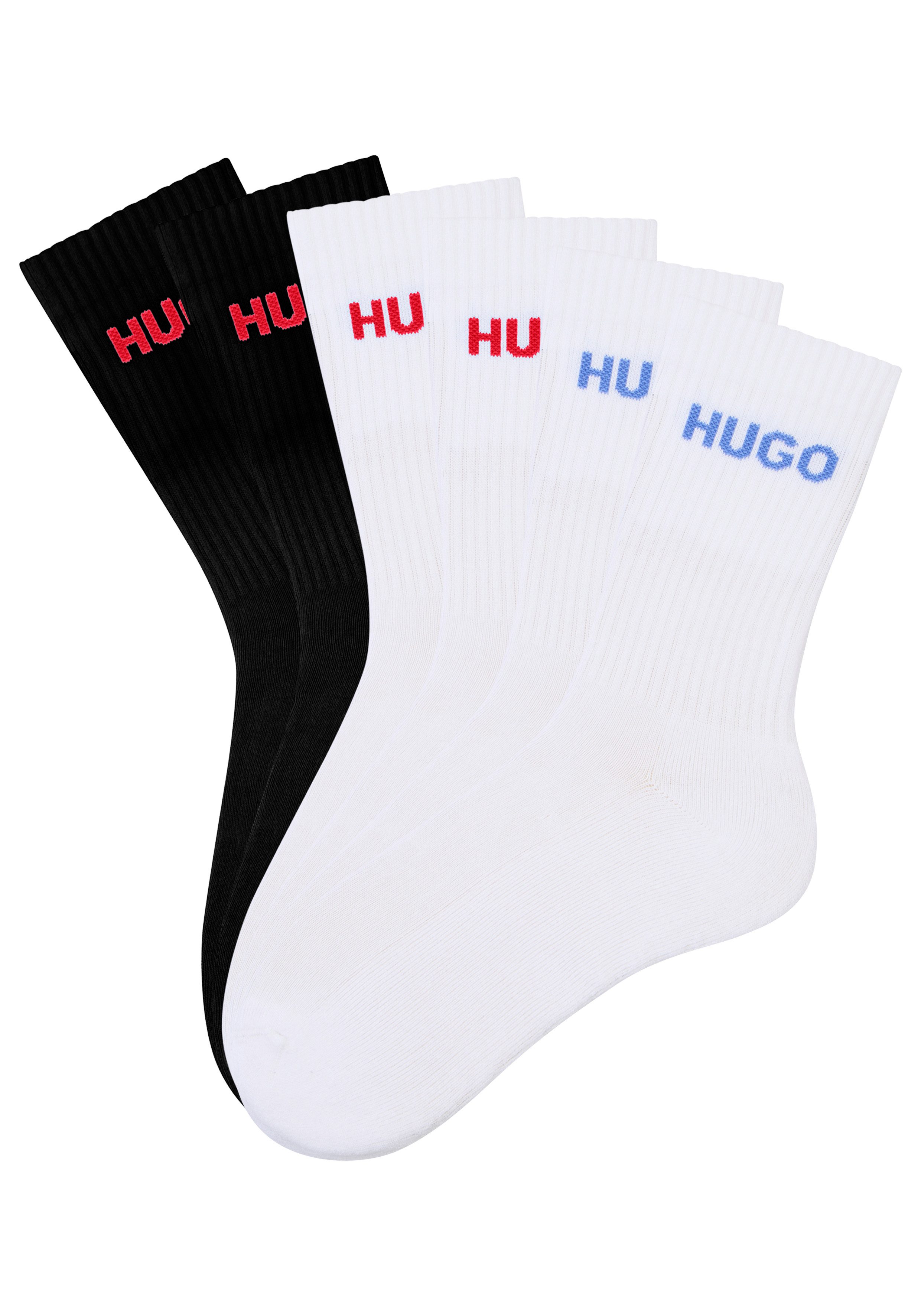 HUGO Socken 6P QS RIB LOGO CC (Packung, 6-Paar, 6er Pack) mit eingestricktem HUGO Logo