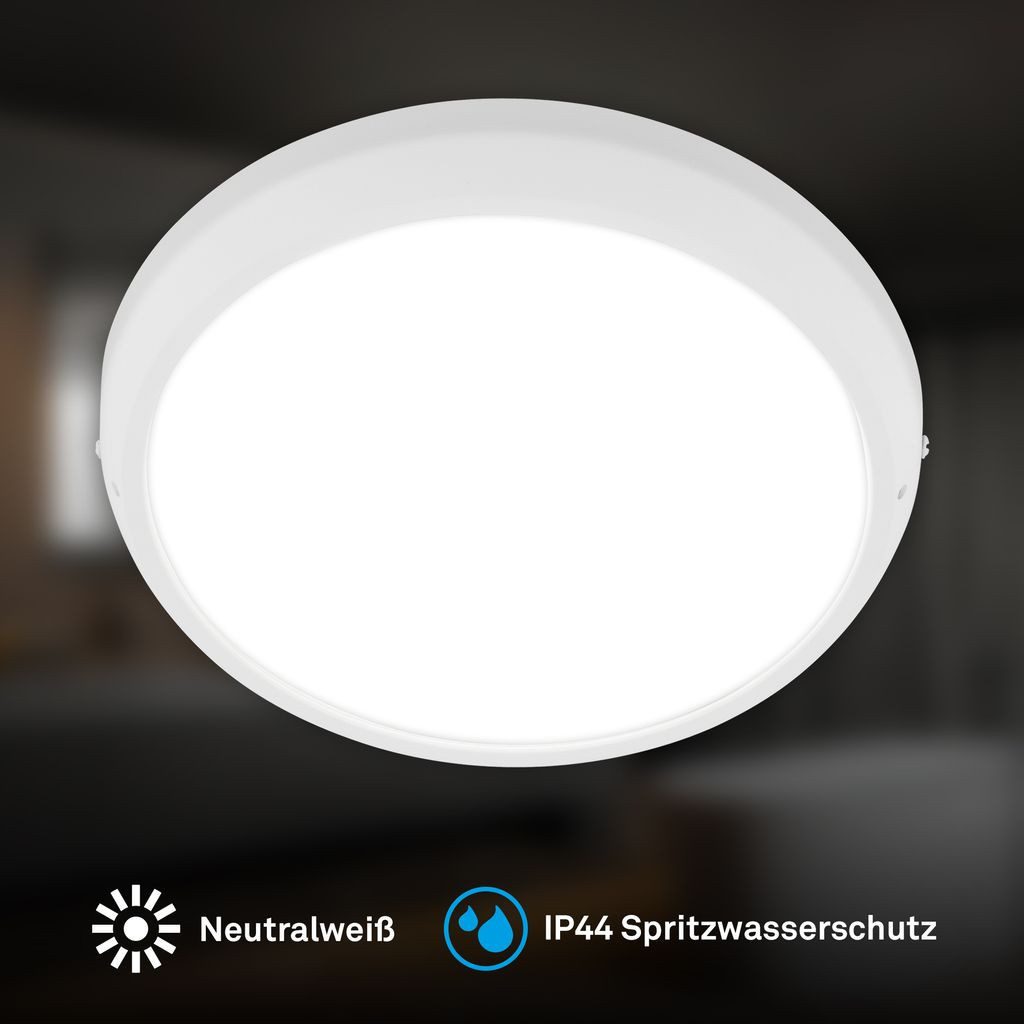 Briloner Leuchten LED Deckenleuchte LED Deckenlampe IP44, LED fest integriert, 4000K - Neutralweiß, 27,5x4 cm, Badezimmer, Küche, Wohnzimmer, Schlafzimmer, Flur