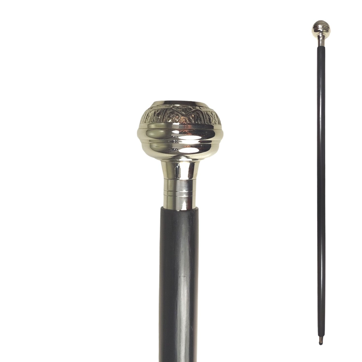 Frackstock Kompass Spazierstock aus Holz mit graviertem Griff aus Metall