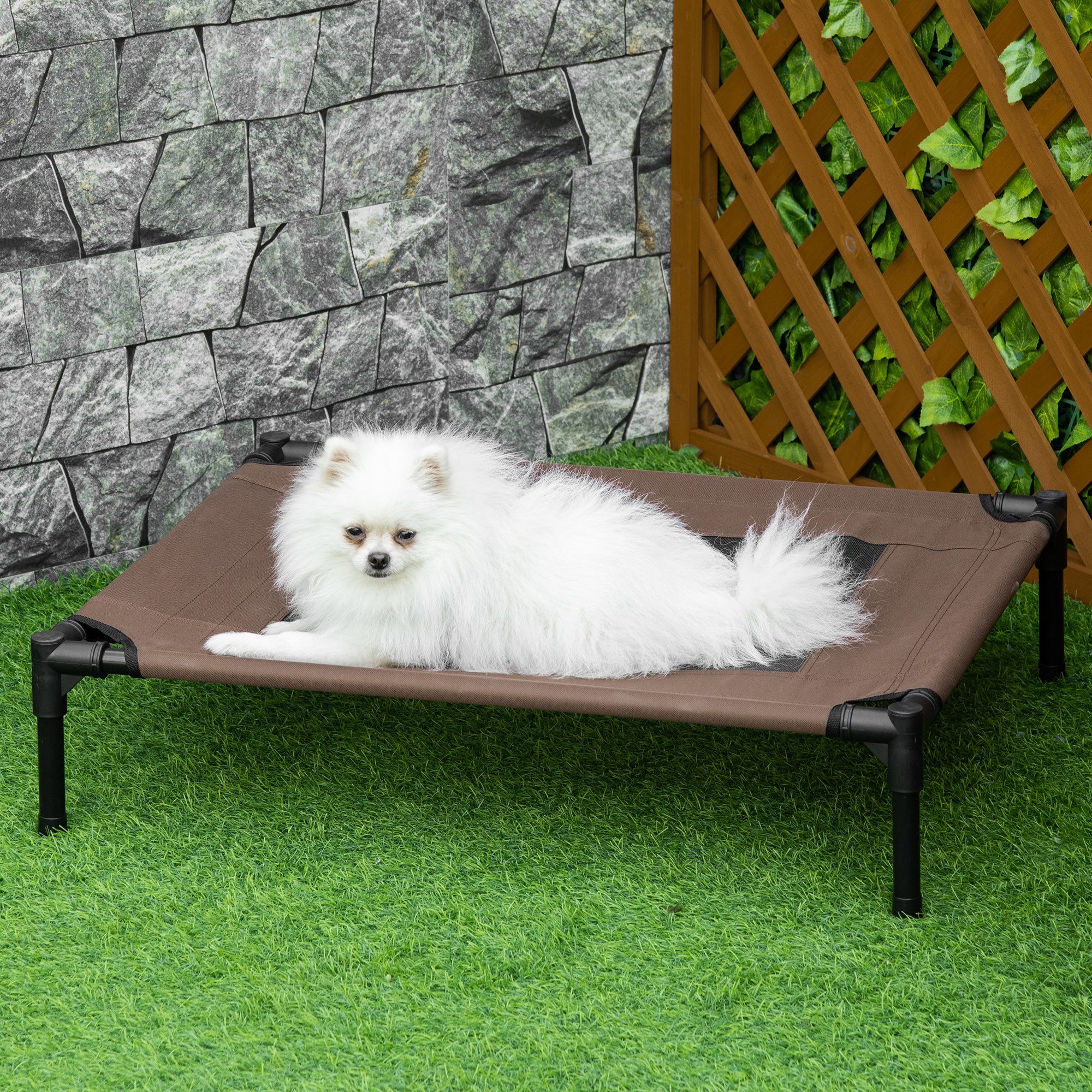 PawHut Tierbett Hundeliege Outdoor Stahl 76 x 61 x 18 cm, 600D Oxford-Gewebe, Belastbarkeit bis 20 kg, Braun