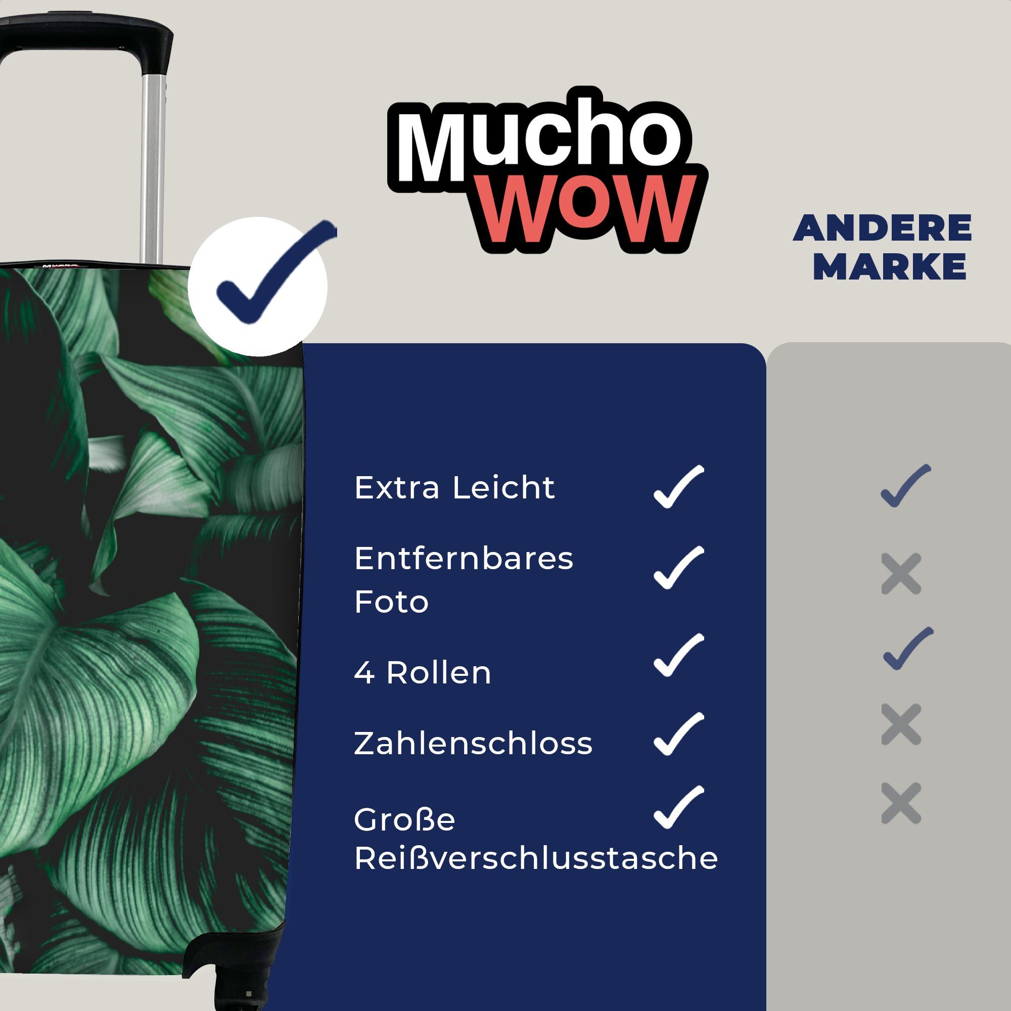 4 Rollen, Reisekoffer Handgepäckkoffer für mit Ferien, Reisetasche rollen, - Dschungel Blätter Natur, Tropisch - Pflanzen Trolley, Handgepäck MuchoWow - -
