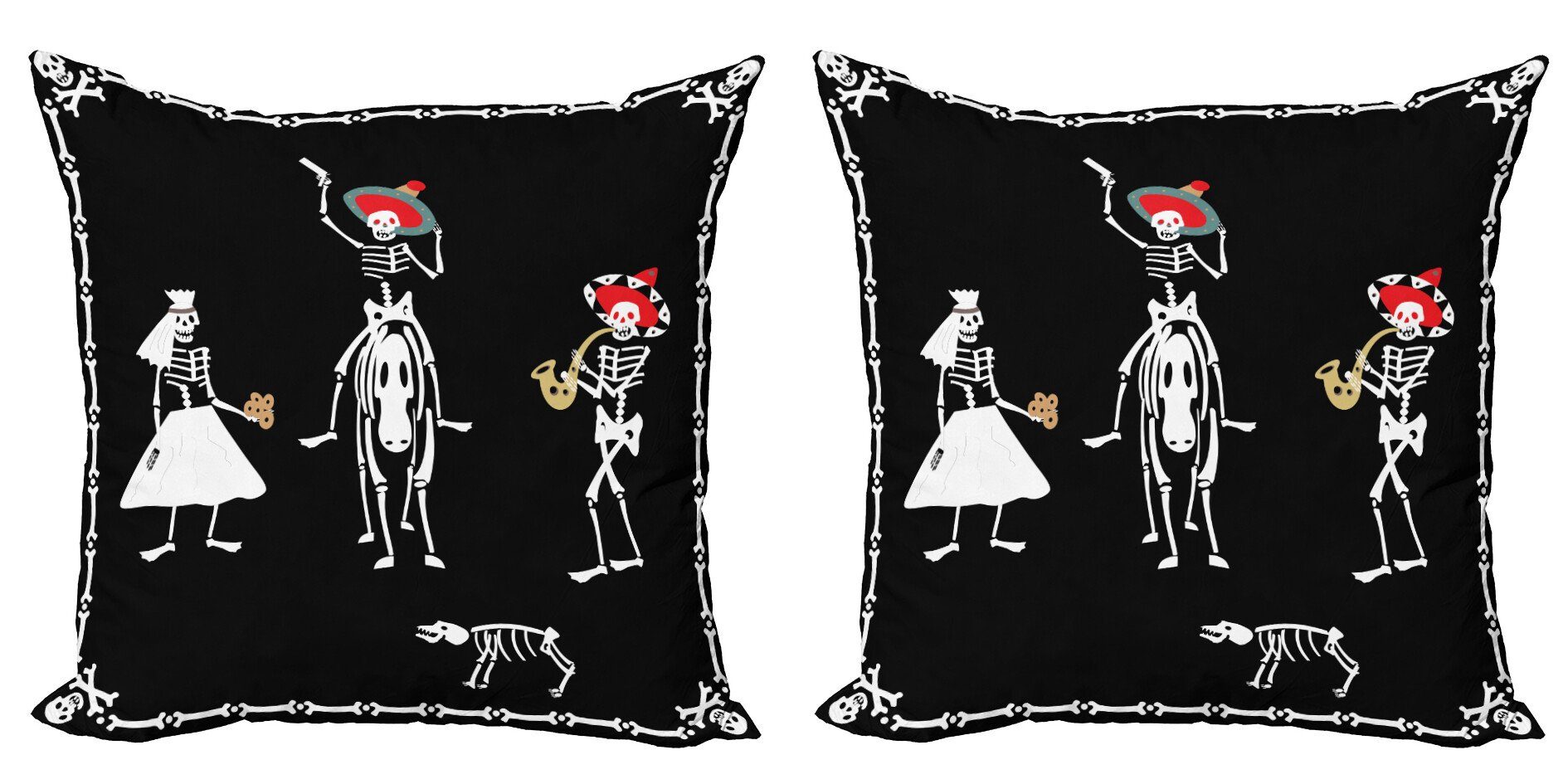 Kissenbezüge Hochzeit (2 Doppelseitiger Modern Kunst Skelett Stück), Accent Spooky Digitaldruck, Abakuhaus