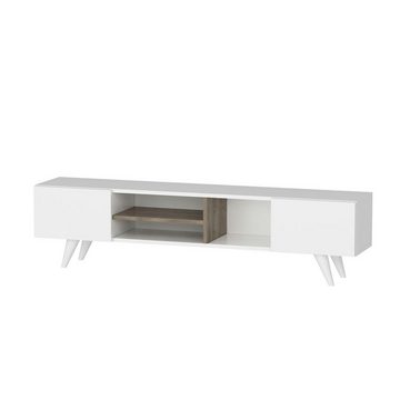 en.casa TV-Schrank »Assens« TV Bank 40x160x31cm mit 2 Klapptüren Weiß / Walnuss