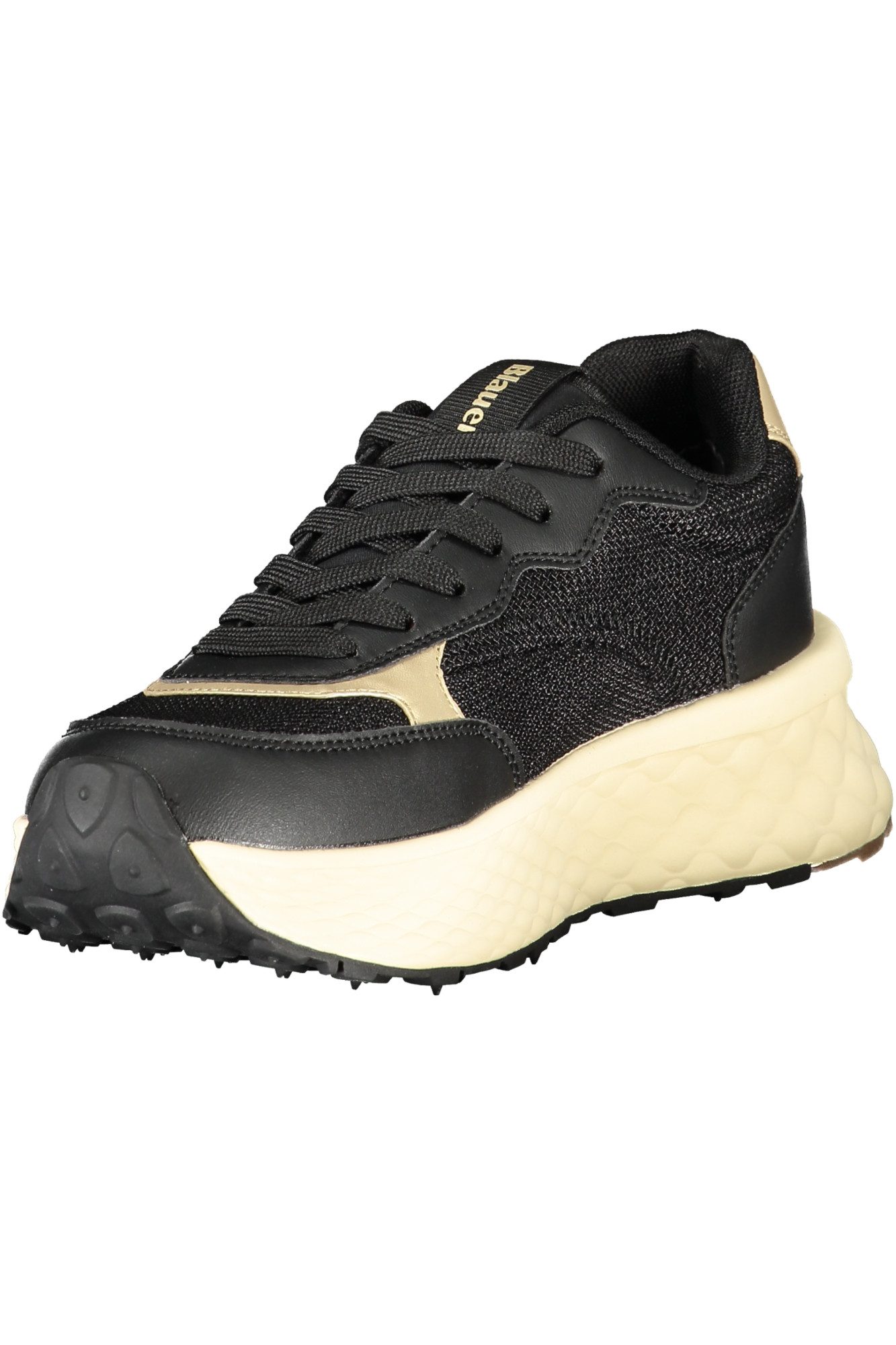 Blauer Sneaker Elegante Damensneaker Schwarz-Gold mit Schnürung