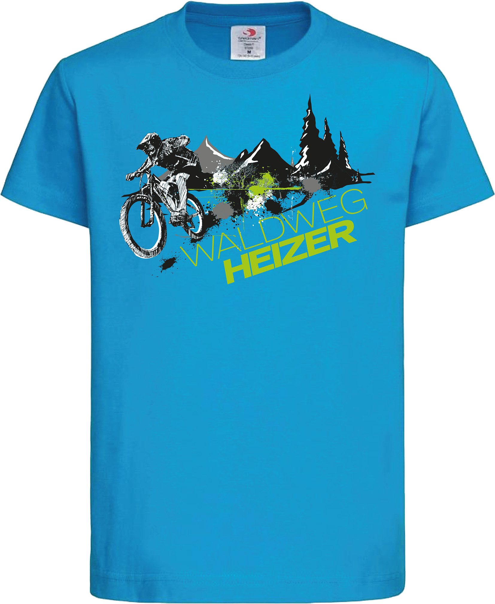 Baddery Print-Shirt Kinder Fahrrad T-Shirt: "Waldweg Heizer" - Geschenk Jungen & Mädchen, hochwertiger Siebdruck, aus Baumwolle