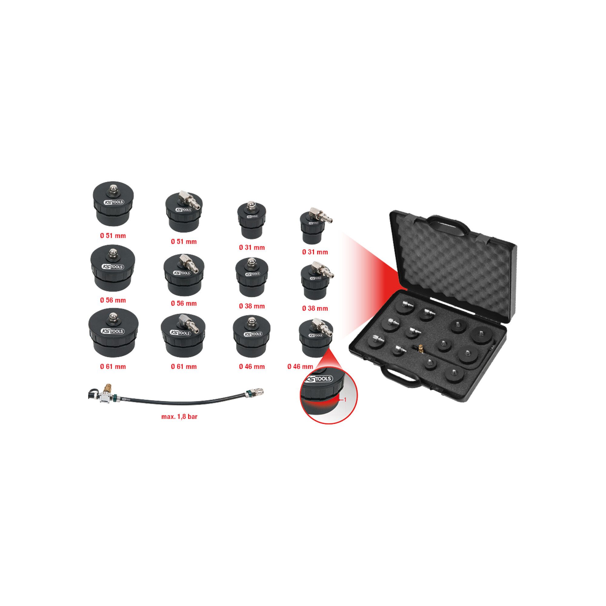 KS Tools Kompressor KS Tools Turbolader-Bajonett-Ladeluft-System-Prüfkoffer-Satz, 13-tlg.