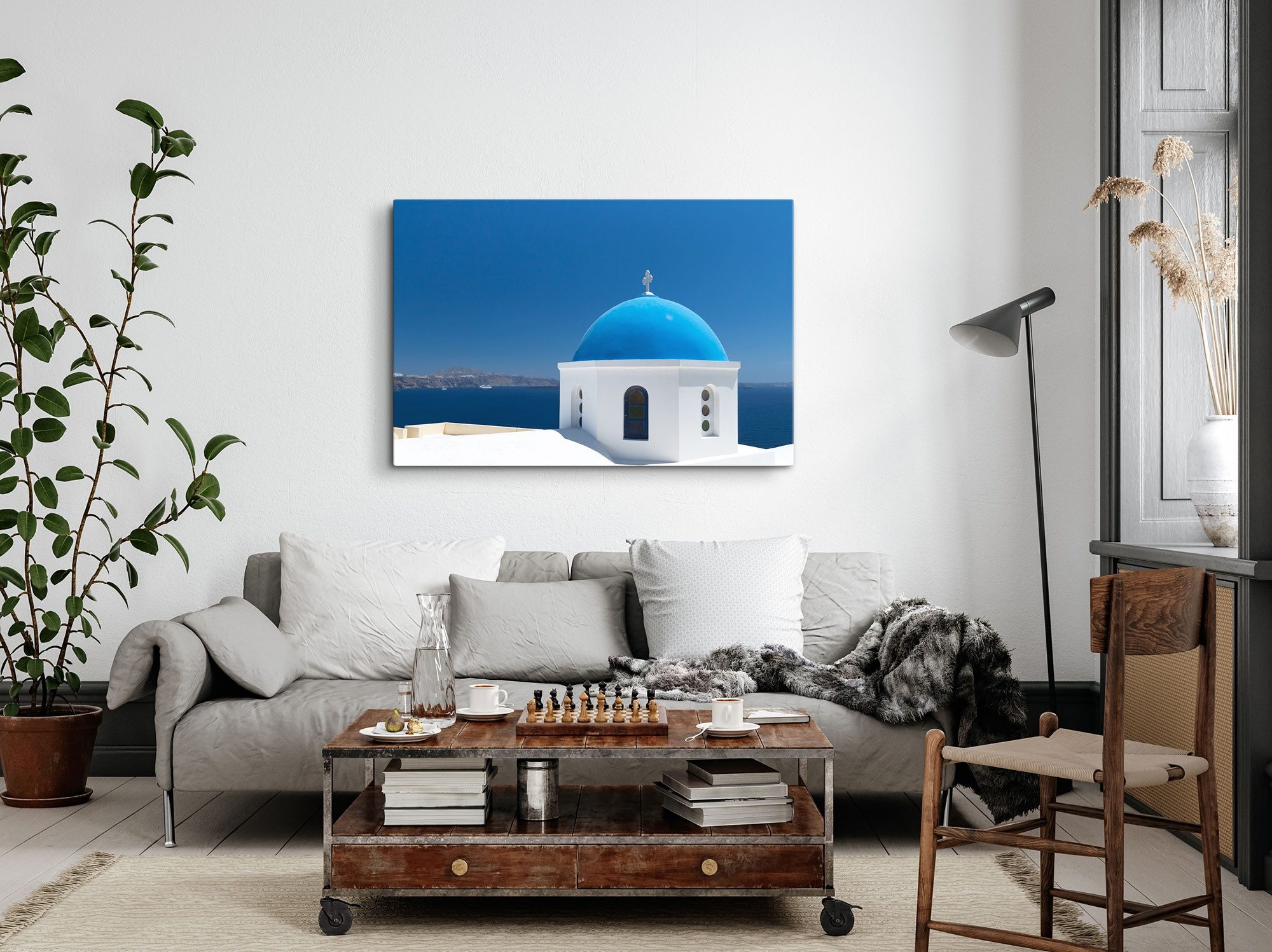 Sinus Art Leinwandbild 120x80cm Wandbild auf Leinwand Griechische Insel Kloster Santorini Mit, (1 St)