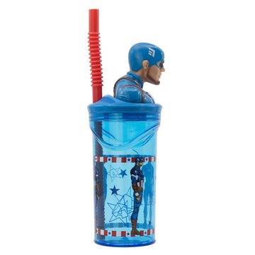 MARVEL Kinderbecher Captain America 3D Deckel Kinder Trinkbecher mit integriertem Halm, 360 ml