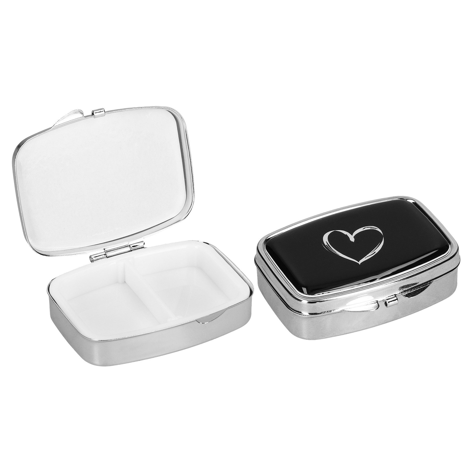 kwmobile Pillendose Edelstahl Tablettenbox mit 2 Fächern 5,5 x 4 x 1,5cm (2 St), Pillendose Tablettendose Tragbare Pillenbox Metall Medikamentenbox