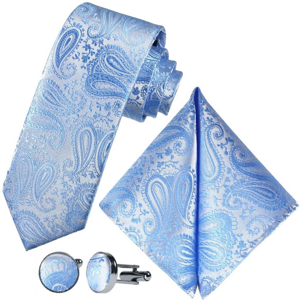 GASSANI Krawatte Hochzeitskrawatte Paisley Festlich, Herren-Krawatte  Hochzeit Schlips (Set, 3-St., Krawattenset, Einstecktuch,  Manschettenknöpfe) Dünn, Schmal, Slim Tie, Satin Jacquard Floral Gemustert,  Seide-Touch