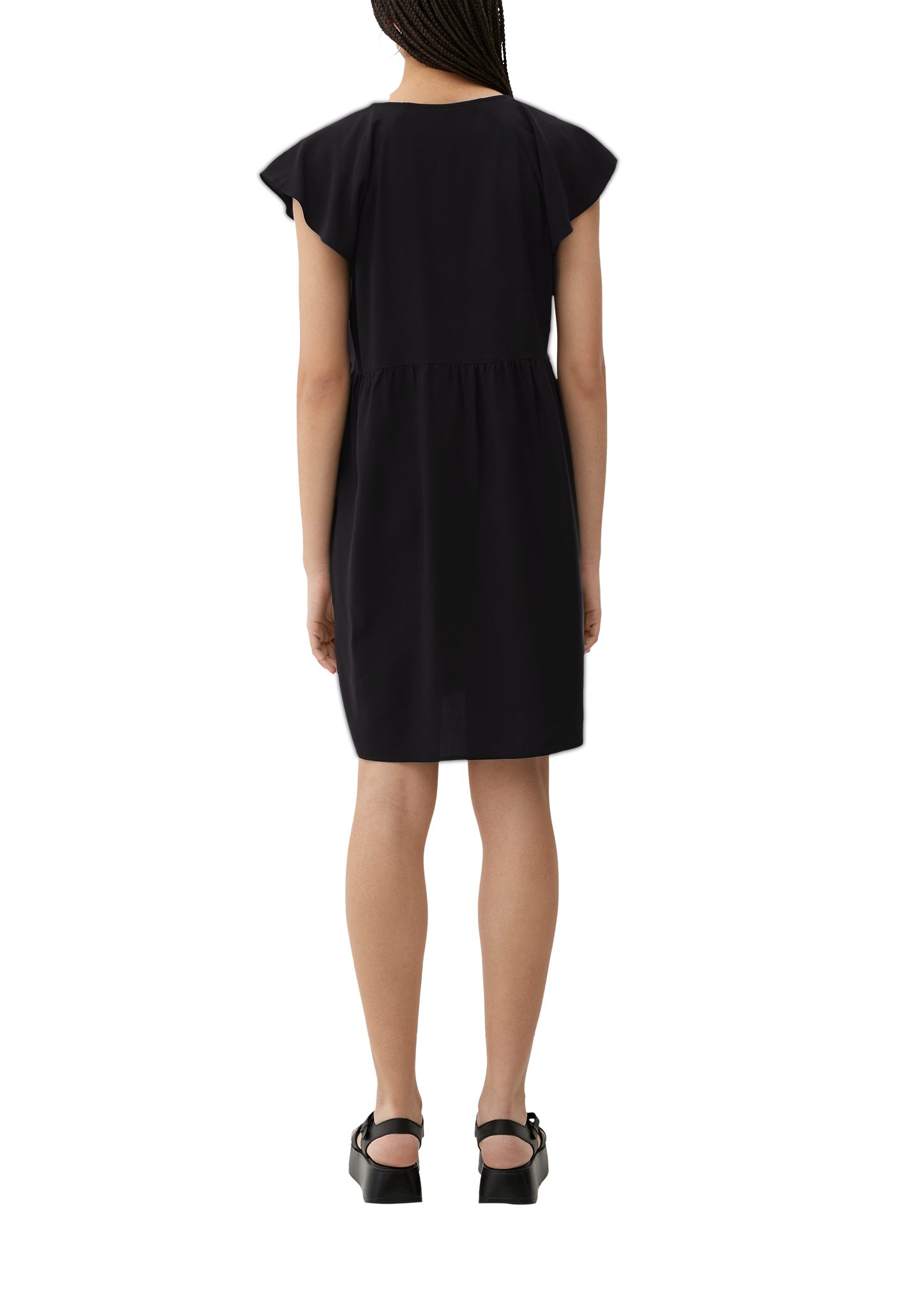 Kleid aus schwarz QS Raffung Minikleid Viskose Kurzes