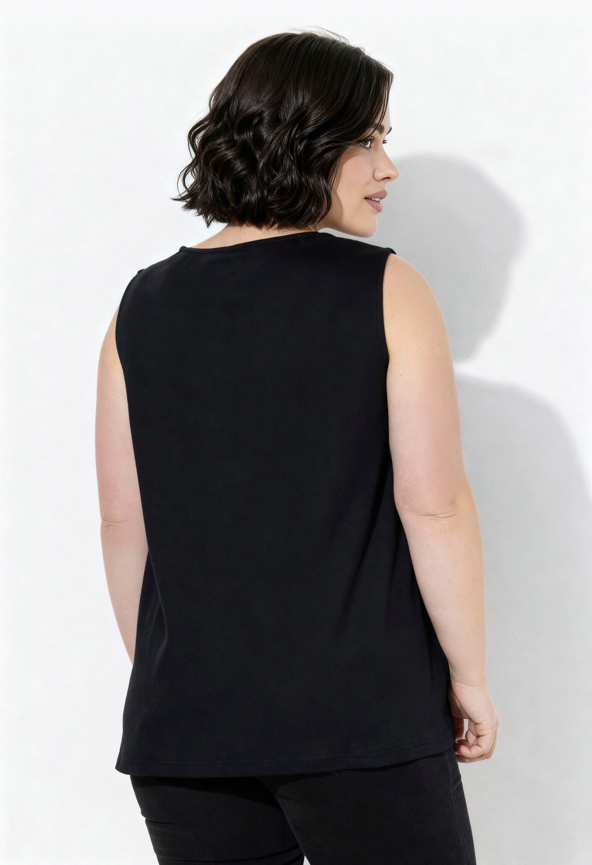 Ulla Popken Longshirt Top Rippjersey A-Linie Rundhals ärmellos