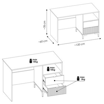 Lomadox Kinderschreibtisch RISBY-129, weiß mit Eiche in Rillenoptik 120 cm breit Arbeitsplatz Tisch Kinder