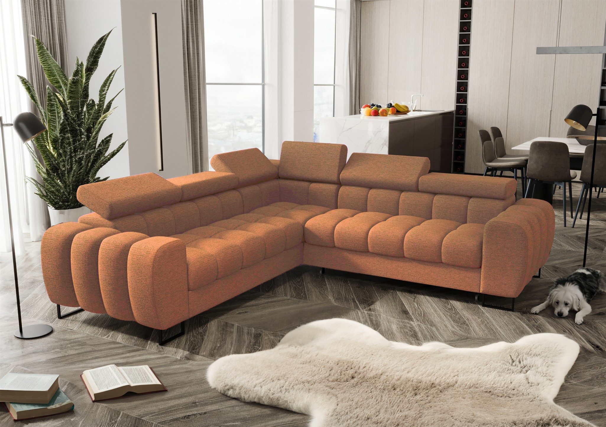 Fun Möbel Ecksofa Schlafsofa BASTIEN Seite Universal in Stoff, inkl. Bettkasten, mit Rundumbezug, ausziehbare Liegefläche
